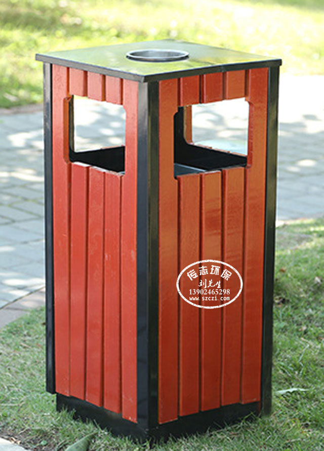 公園環(huán)保方形鋼木垃圾桶