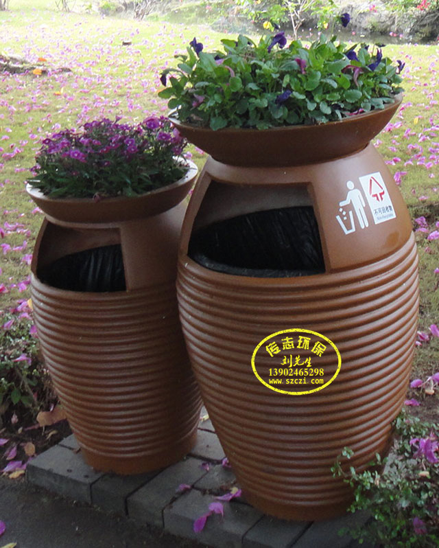 大同市公園創(chuàng)意花盆玻璃鋼垃圾桶